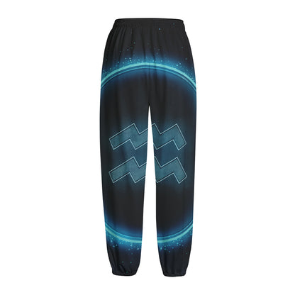 Blue Aquarius Zodiac Sign Print Fleece Lined Knit Pants