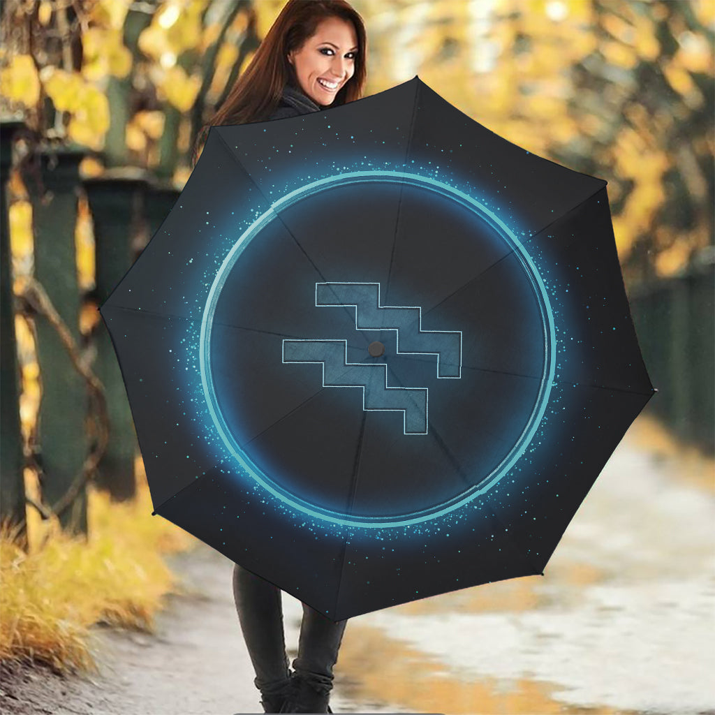 Blue Aquarius Zodiac Sign Print Foldable Umbrella