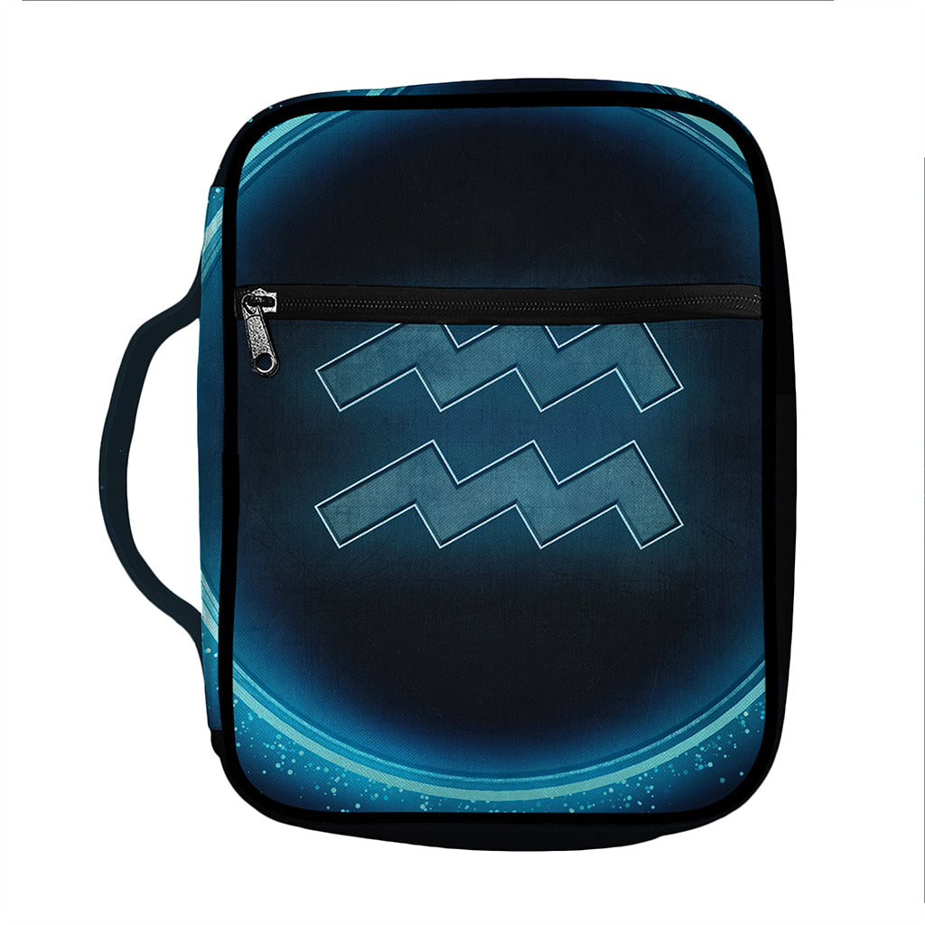 Blue Aquarius Zodiac Sign Print Front Pocket Bible Bag