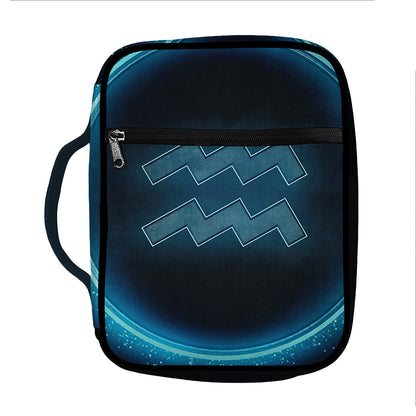Blue Aquarius Zodiac Sign Print Front Pocket Bible Bag
