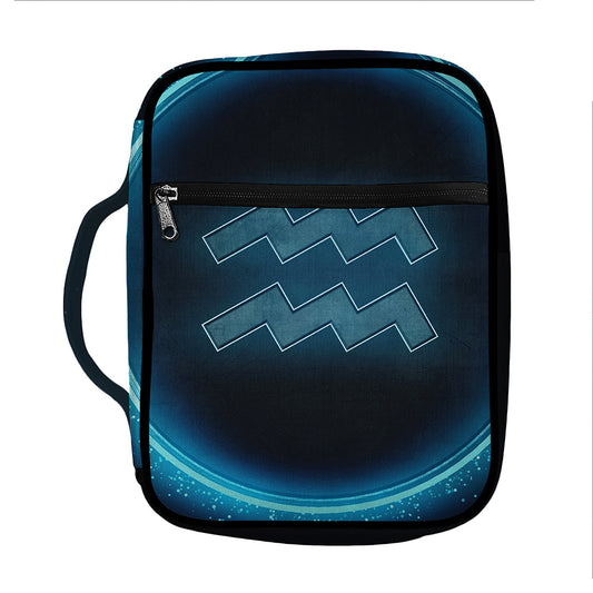 Blue Aquarius Zodiac Sign Print Front Pocket Bible Bag
