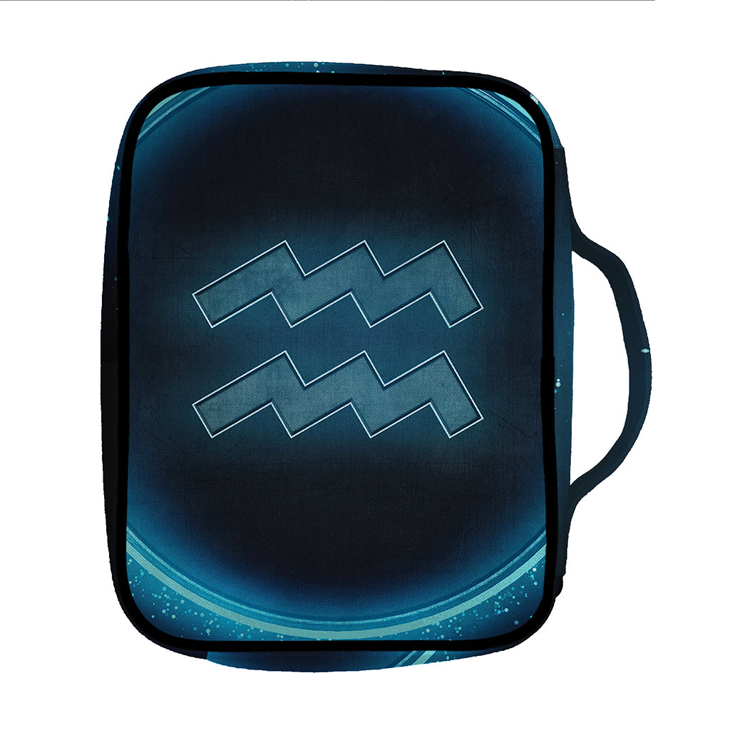 Blue Aquarius Zodiac Sign Print Front Pocket Bible Bag