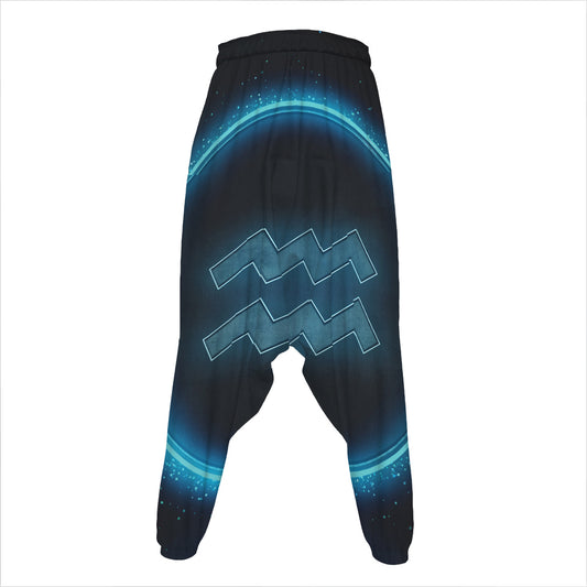 Blue Aquarius Zodiac Sign Print Hammer Pants