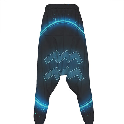Blue Aquarius Zodiac Sign Print Hammer Pants