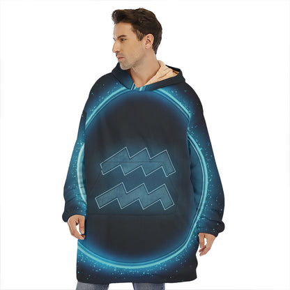 Blue Aquarius Zodiac Sign Print Hoodie Blanket