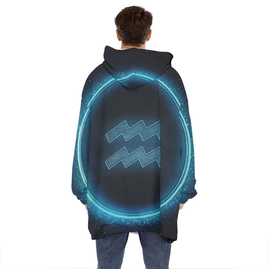 Blue Aquarius Zodiac Sign Print Hoodie Blanket