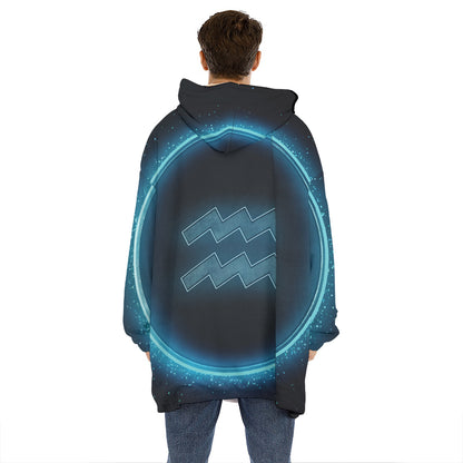 Blue Aquarius Zodiac Sign Print Hoodie Blanket