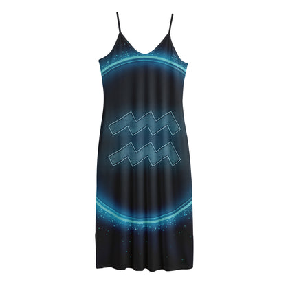 Blue Aquarius Zodiac Sign Print Jersey Midi Cami Dress
