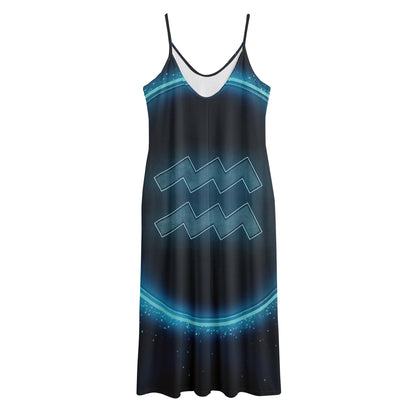 Blue Aquarius Zodiac Sign Print Jersey Midi Cami Dress