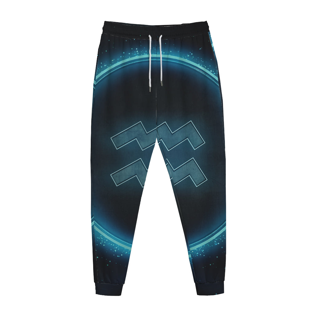Blue Aquarius Zodiac Sign Print Jogger Pants