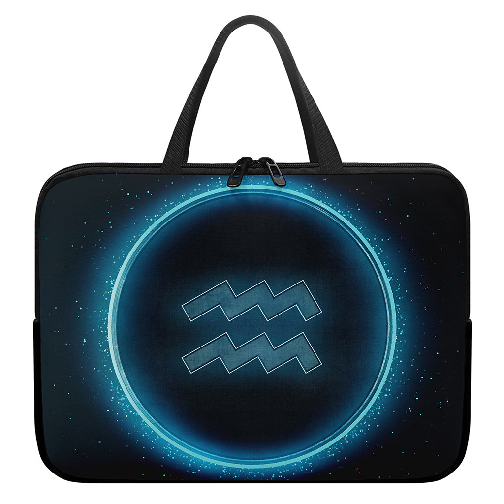 Blue Aquarius Zodiac Sign Print Laptop Sleeve With Handle