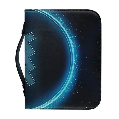 Blue Aquarius Zodiac Sign Print Leather Bible Cover
