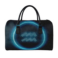 Blue Aquarius Zodiac Sign Print Leather Duffel Bag