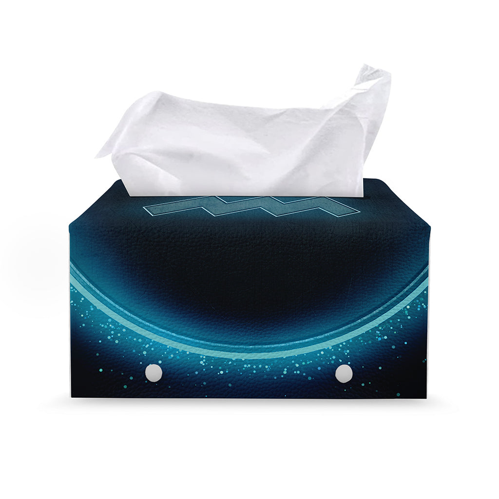 Blue Aquarius Zodiac Sign Print Leather Tissue Box Cover