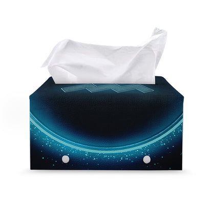 Blue Aquarius Zodiac Sign Print Leather Tissue Box Cover