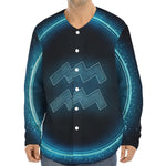 Blue Aquarius Zodiac Sign Print Long Sleeve Baseball Jersey