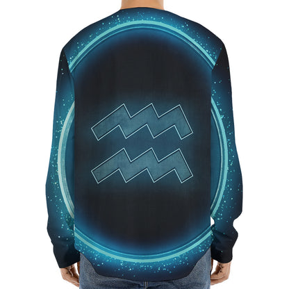 Blue Aquarius Zodiac Sign Print Long Sleeve Baseball Jersey