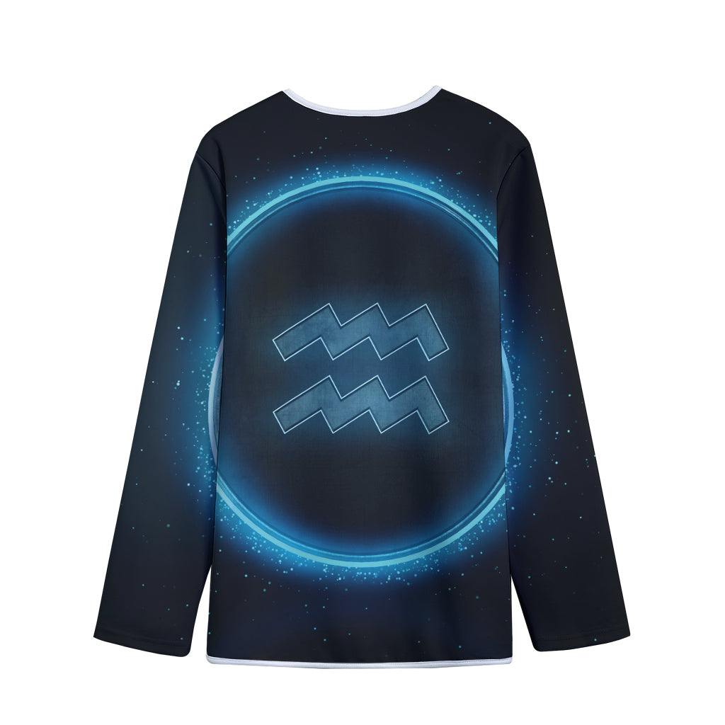 Blue Aquarius Zodiac Sign Print Long Sleeve Short Coat