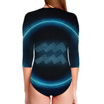 Blue Aquarius Zodiac Sign Print Long Sleeve Swimsuit