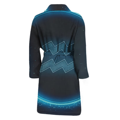 Blue Aquarius Zodiac Sign Print Men's Bathrobe