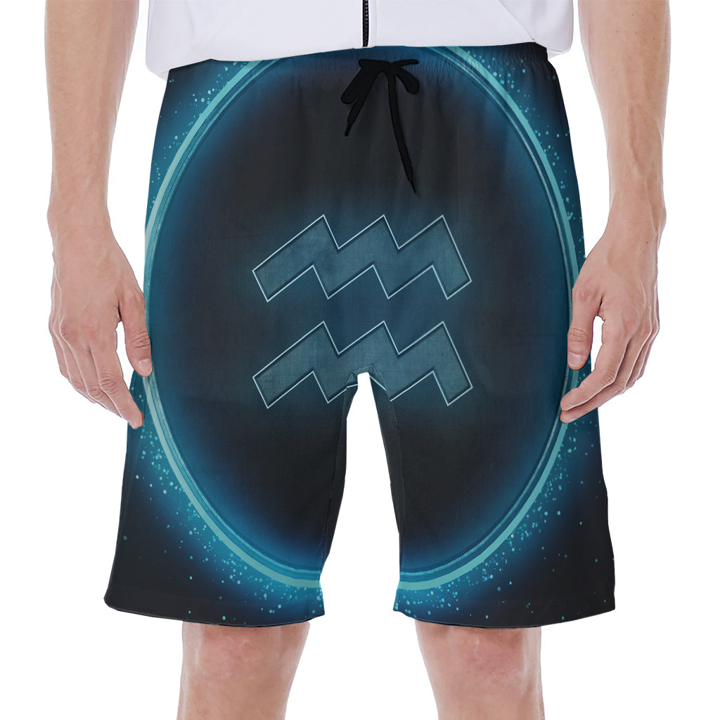 Blue Aquarius Zodiac Sign Print Men's Beach Shorts