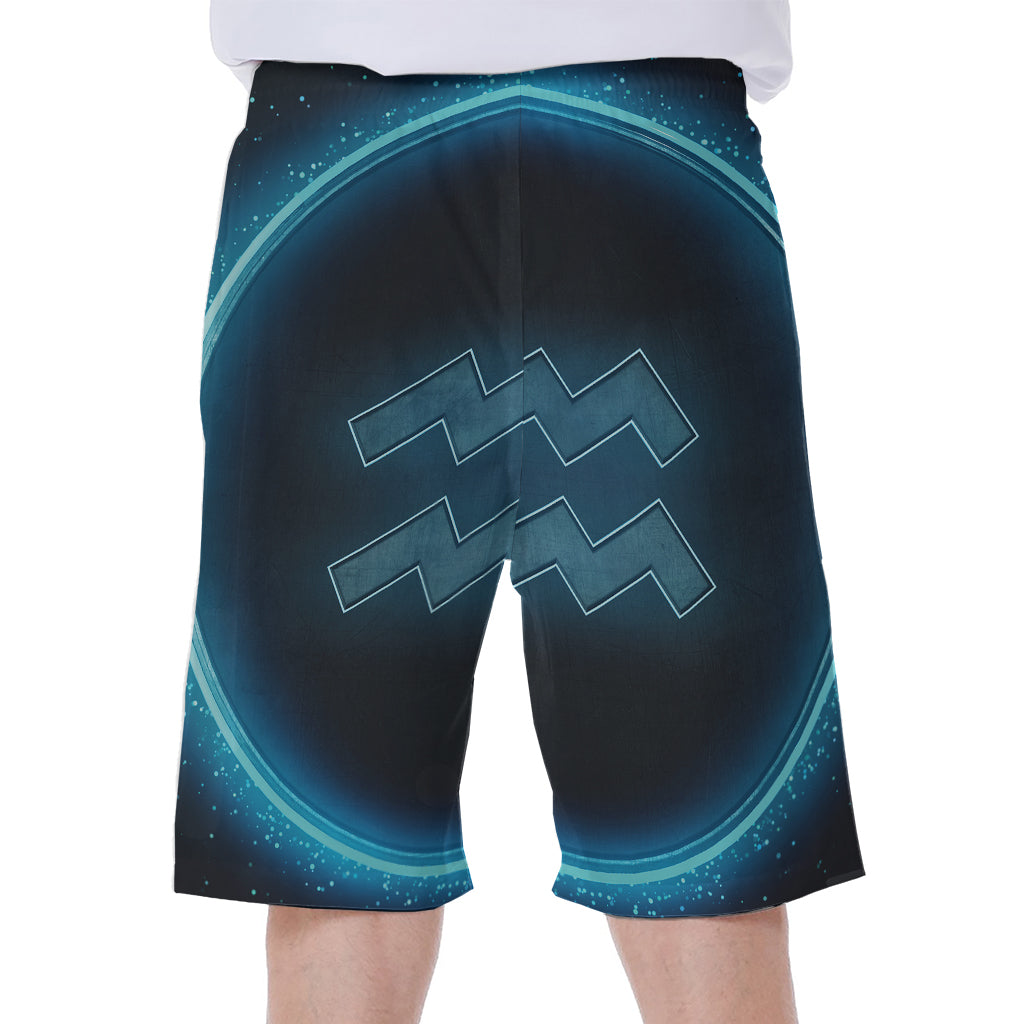 Blue Aquarius Zodiac Sign Print Men's Beach Shorts