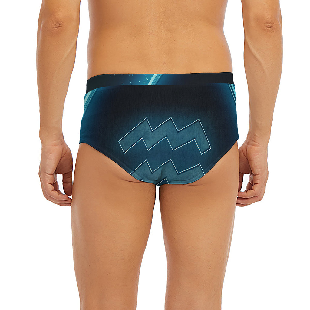 Blue Aquarius Zodiac Sign Print Men's Briefs