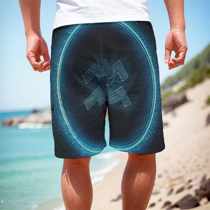 Blue Aquarius Zodiac Sign Print Men's Cargo Shorts