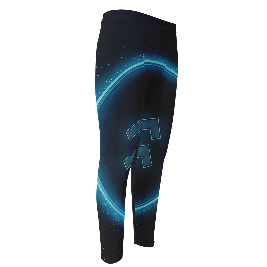 Blue Aquarius Zodiac Sign Print Men's Compression Pants