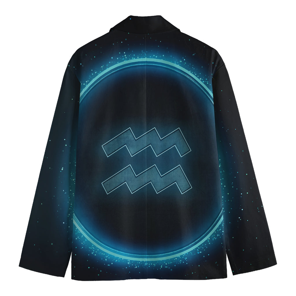 Blue Aquarius Zodiac Sign Print Men's Cotton Blazer