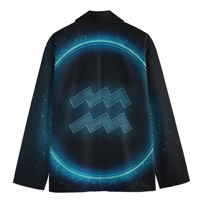Blue Aquarius Zodiac Sign Print Men's Cotton Blazer
