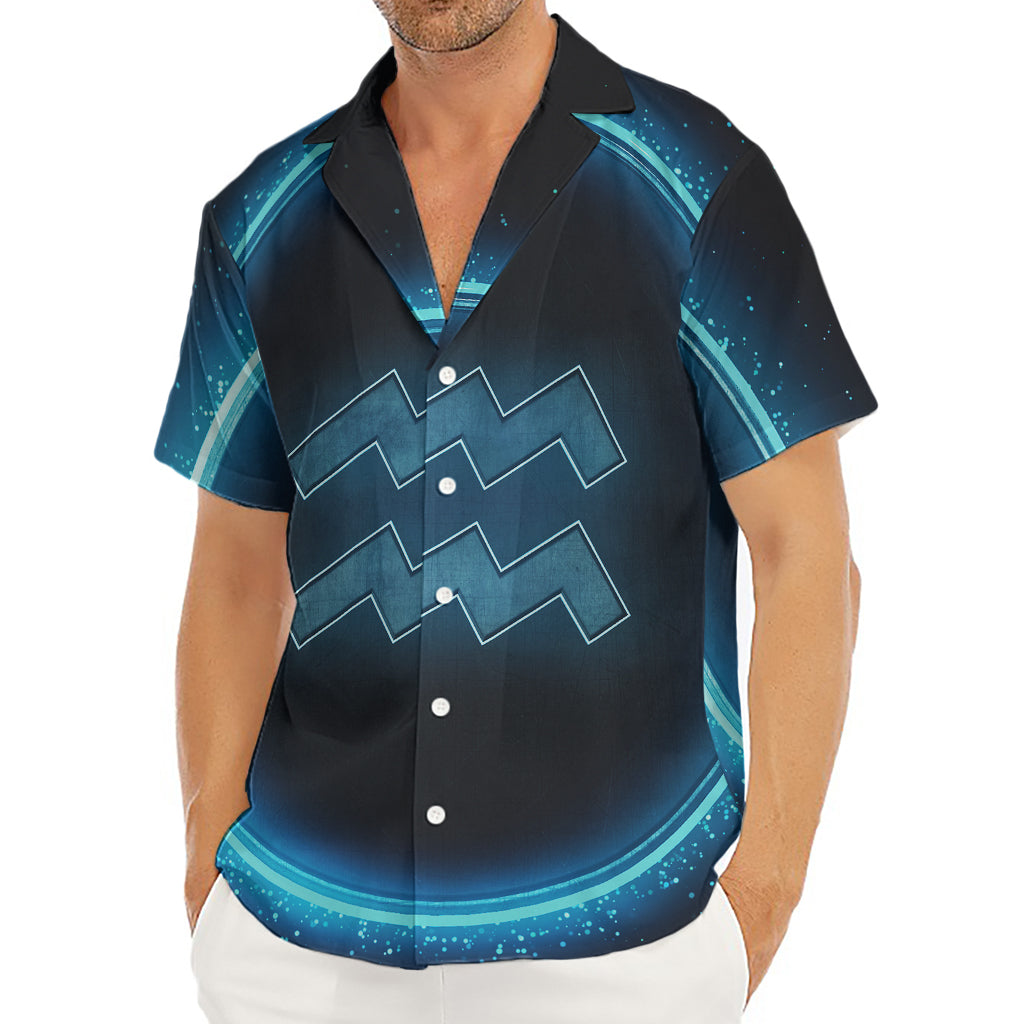Blue Aquarius Zodiac Sign Print Men's Deep V-Neck Shirt