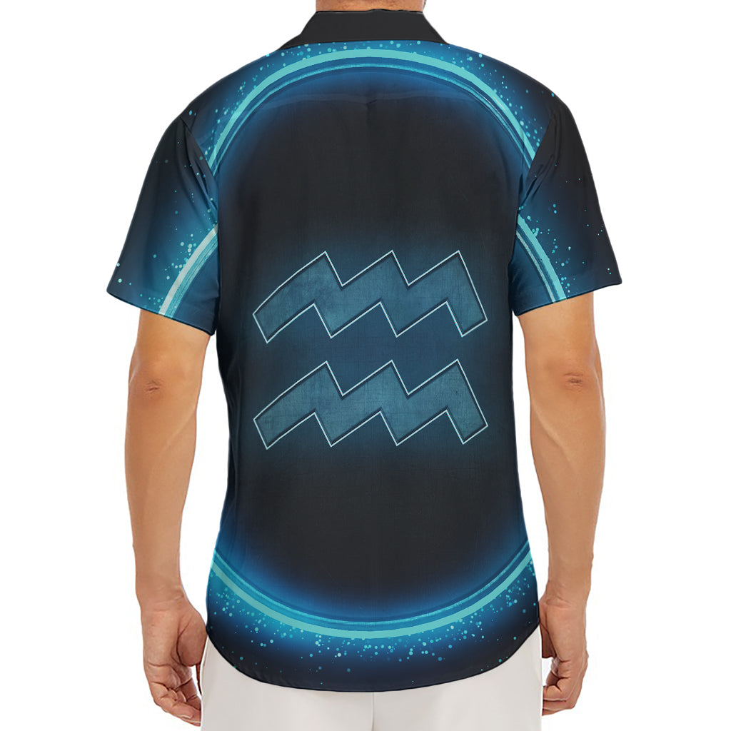 Blue Aquarius Zodiac Sign Print Men's Deep V-Neck Shirt