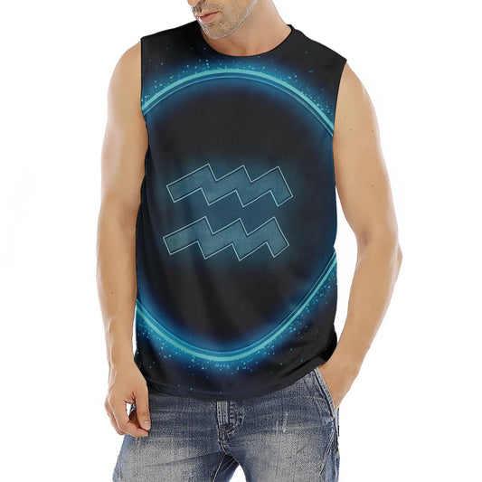 Blue Aquarius Zodiac Sign Print Men's Fitness Tank Top