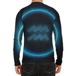 Blue Aquarius Zodiac Sign Print Men's Long Sleeve Rash Guard