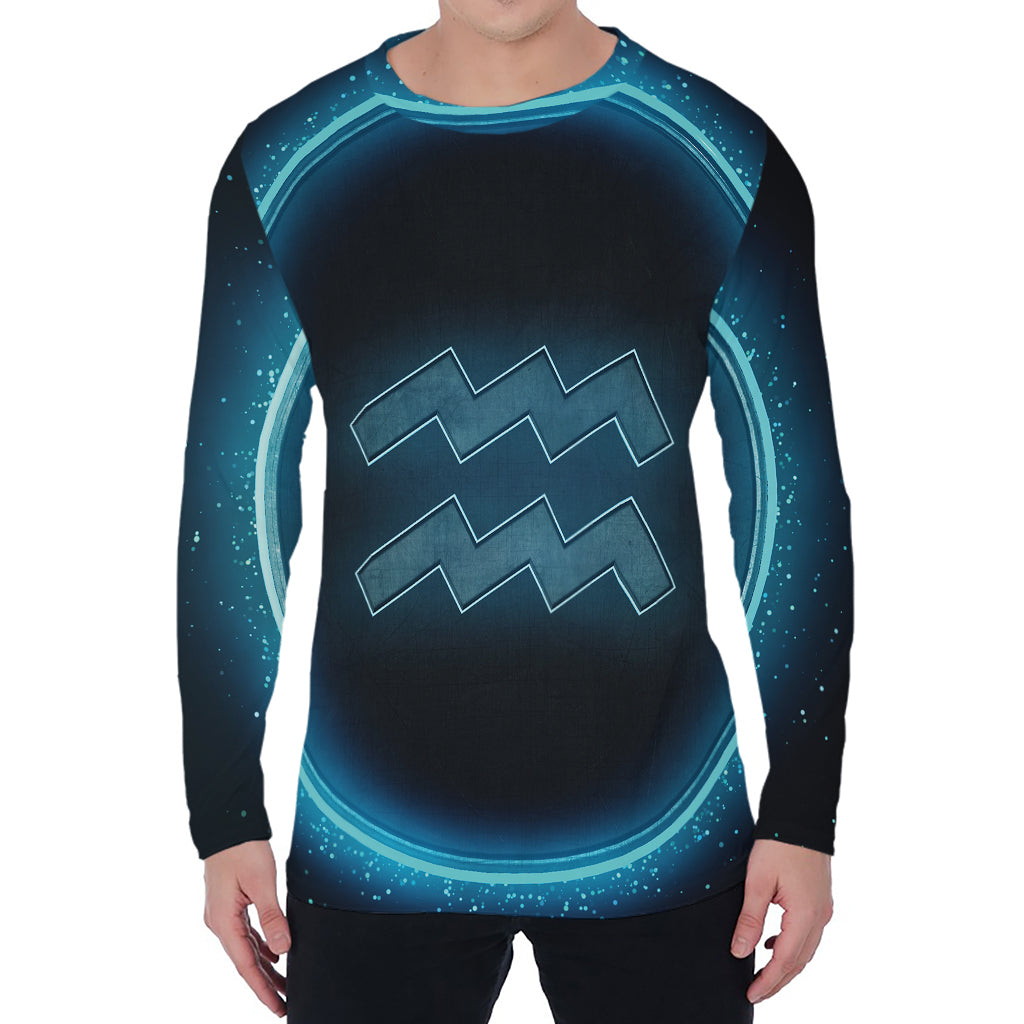 Blue Aquarius Zodiac Sign Print Men's Long Sleeve T-Shirt