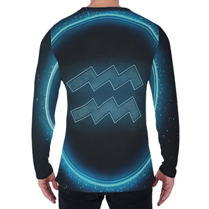 Blue Aquarius Zodiac Sign Print Men's Long Sleeve T-Shirt