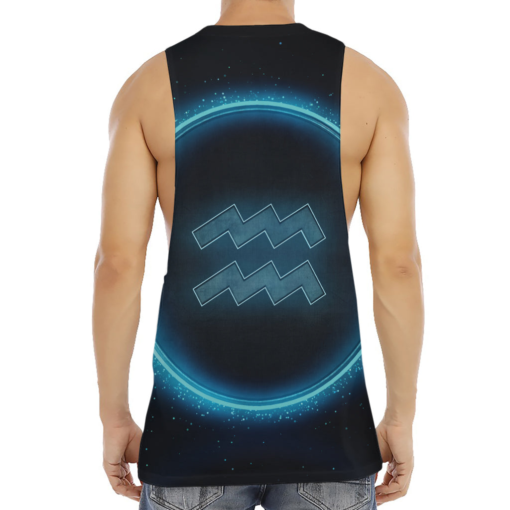 Blue Aquarius Zodiac Sign Print Men's Muscle Tank Top