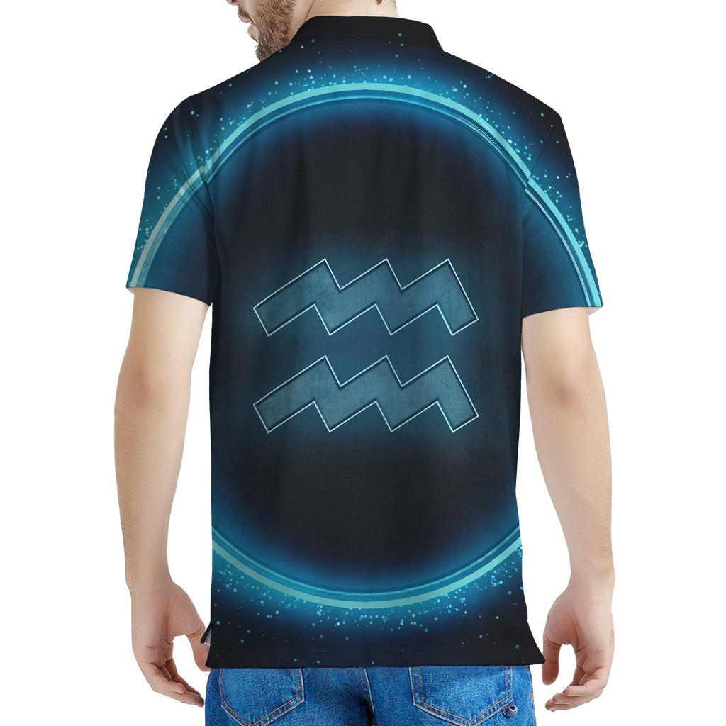 Blue Aquarius Zodiac Sign Print Men's Polo Shirt