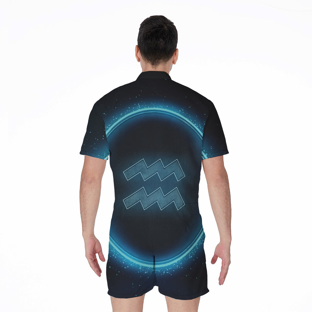 Blue Aquarius Zodiac Sign Print Men's Rompers