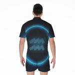 Blue Aquarius Zodiac Sign Print Men's Rompers