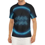 Blue Aquarius Zodiac Sign Print Men's Short Sleeve Rash Guard