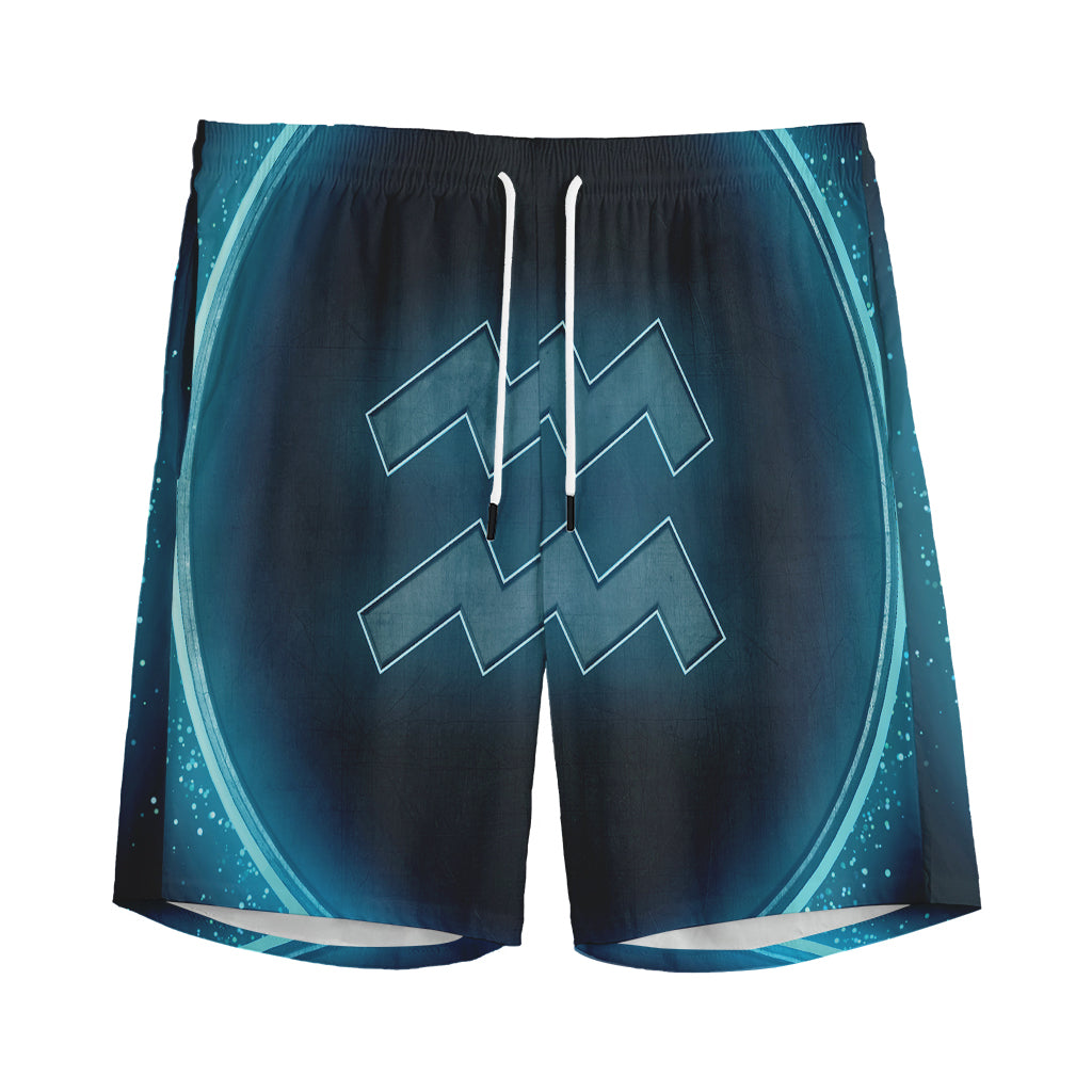 Blue Aquarius Zodiac Sign Print Men's Sports Shorts