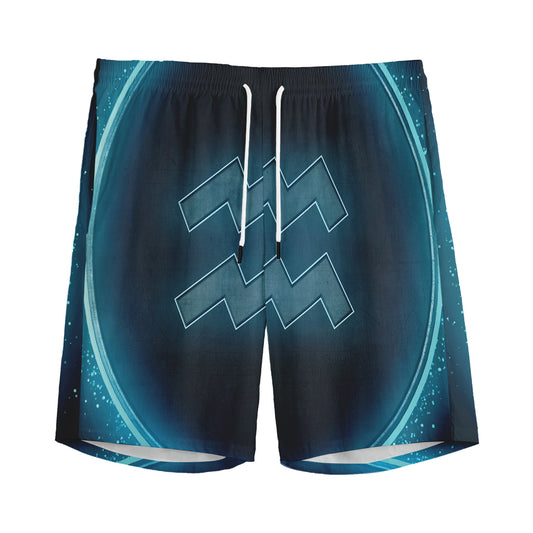 Blue Aquarius Zodiac Sign Print Men's Sports Shorts