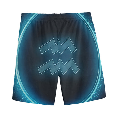 Blue Aquarius Zodiac Sign Print Men's Sports Shorts