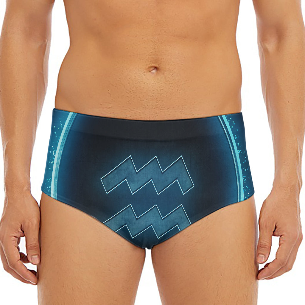 Blue Aquarius Zodiac Sign Print Men's Triangle Swim Briefs