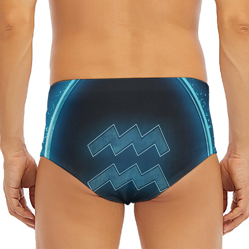 Blue Aquarius Zodiac Sign Print Men's Triangle Swim Briefs