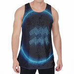 Blue Aquarius Zodiac Sign Print Men's Velvet Tank Top