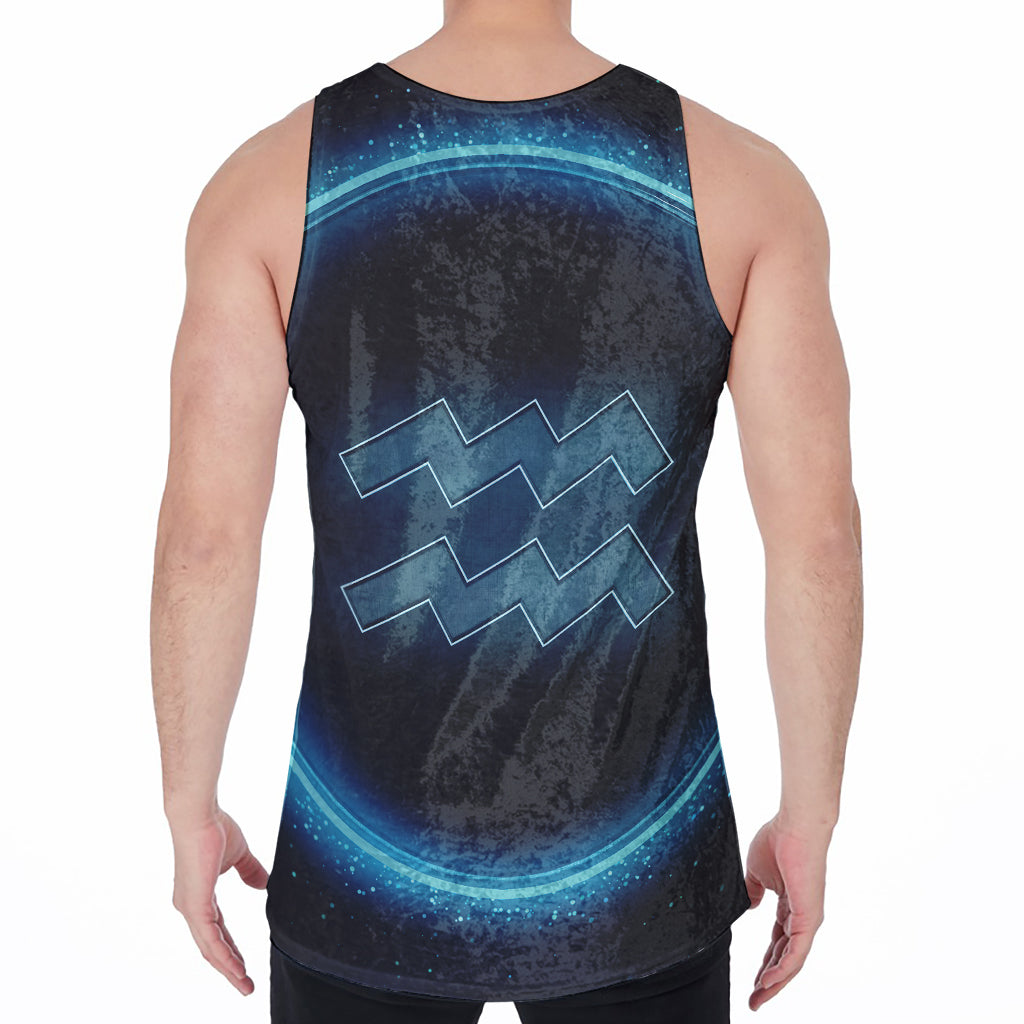 Blue Aquarius Zodiac Sign Print Men's Velvet Tank Top