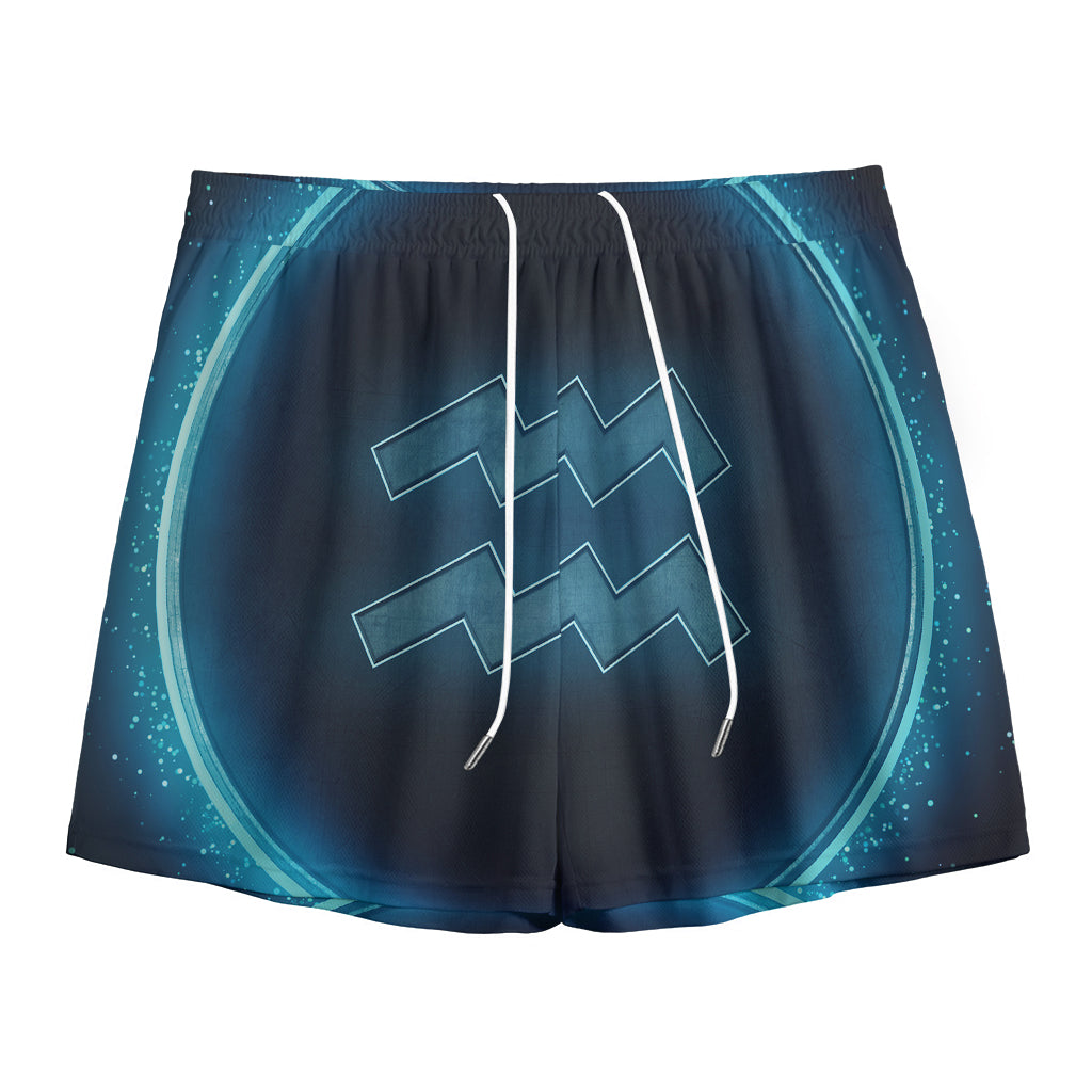 Blue Aquarius Zodiac Sign Print Mesh Shorts